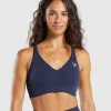 Outlet Gymshark Vital Seamless V Neck Sports Bra HeavyBlue/Marl