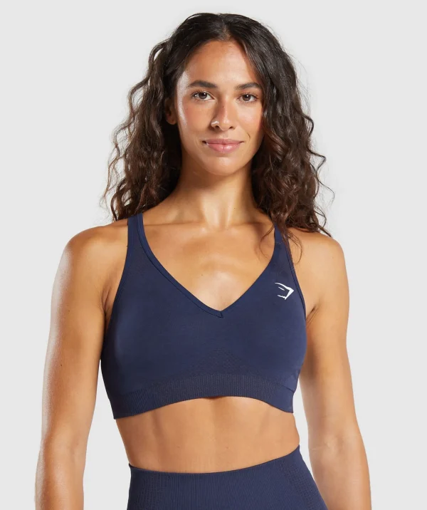 Outlet Gymshark Vital Seamless V Neck Sports Bra HeavyBlue/Marl