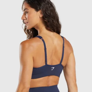 Outlet Gymshark Vital Seamless V Neck Sports Bra HeavyBlue/Marl