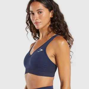 Outlet Gymshark Vital Seamless V Neck Sports Bra HeavyBlue/Marl