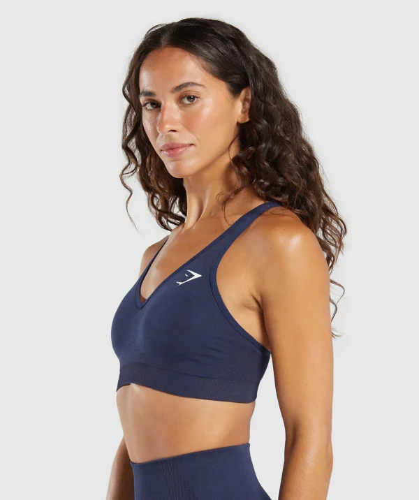 Outlet Gymshark Vital Seamless V Neck Sports Bra HeavyBlue/Marl