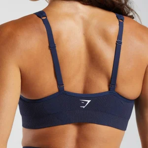 Outlet Gymshark Vital Seamless V Neck Sports Bra HeavyBlue/Marl