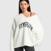 Fashion Gymshark V-Neck Knitted Jumper SkylightWhite