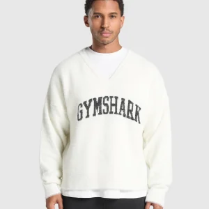 Fashion Gymshark V-Neck Knitted Jumper SkylightWhite