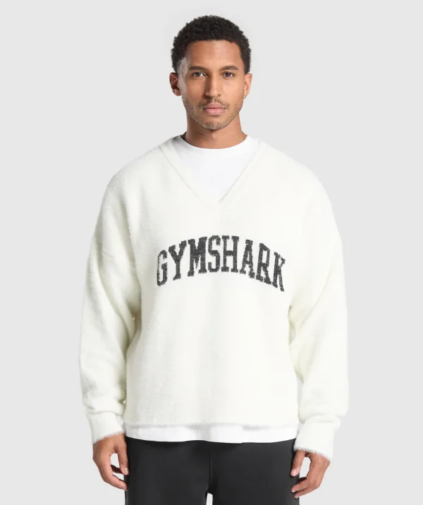 Fashion Gymshark V-Neck Knitted Jumper SkylightWhite