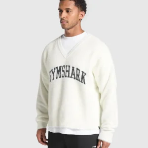 Fashion Gymshark V-Neck Knitted Jumper SkylightWhite