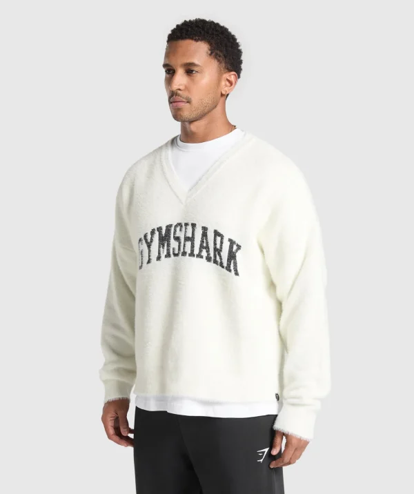 Fashion Gymshark V-Neck Knitted Jumper SkylightWhite