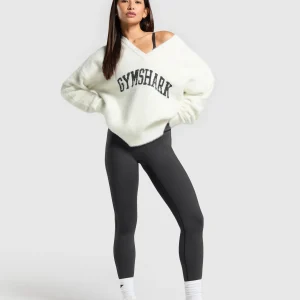 Fashion Gymshark V-Neck Knitted Jumper SkylightWhite