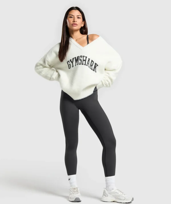 Fashion Gymshark V-Neck Knitted Jumper SkylightWhite