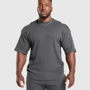 Discount Gymshark Waffle Oversized T-Shirt OnyxGrey