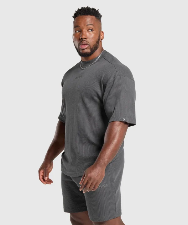 Discount Gymshark Waffle Oversized T-Shirt OnyxGrey