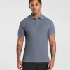 Best Gymshark Waffle Polo Shirt IronBlue