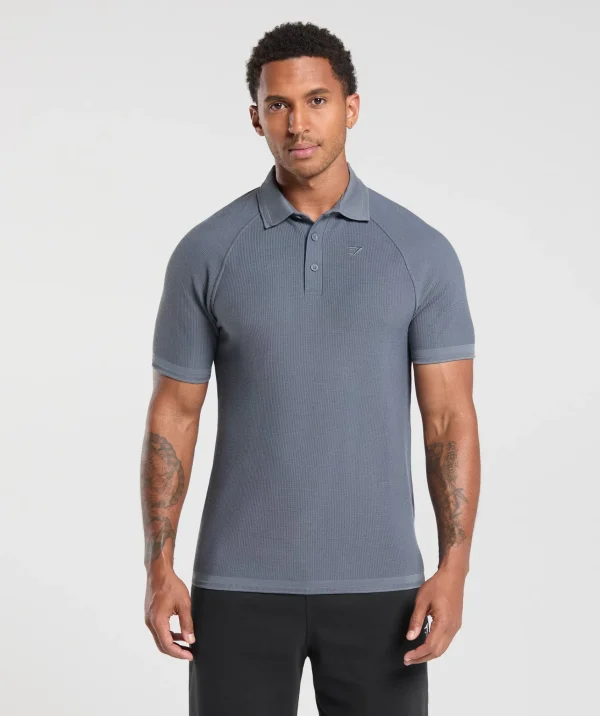 Best Gymshark Waffle Polo Shirt IronBlue