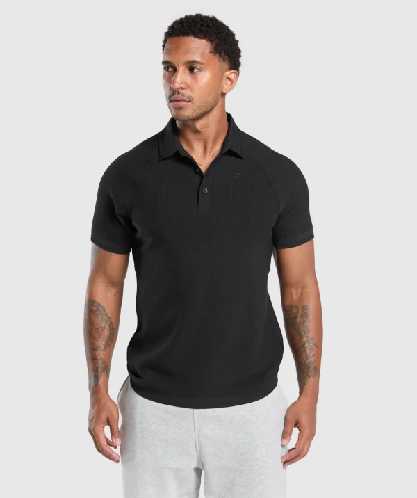 New Gymshark Waffle Polo Shirt Black