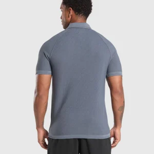 Best Gymshark Waffle Polo Shirt IronBlue