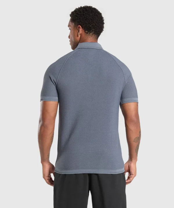 Best Gymshark Waffle Polo Shirt IronBlue