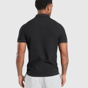New Gymshark Waffle Polo Shirt Black
