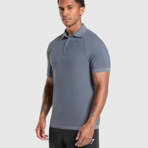 Best Gymshark Waffle Polo Shirt IronBlue