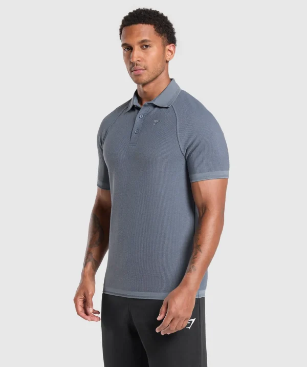 Best Gymshark Waffle Polo Shirt IronBlue