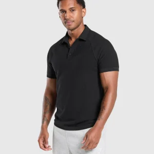 New Gymshark Waffle Polo Shirt Black