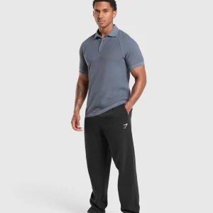 Best Gymshark Waffle Polo Shirt IronBlue