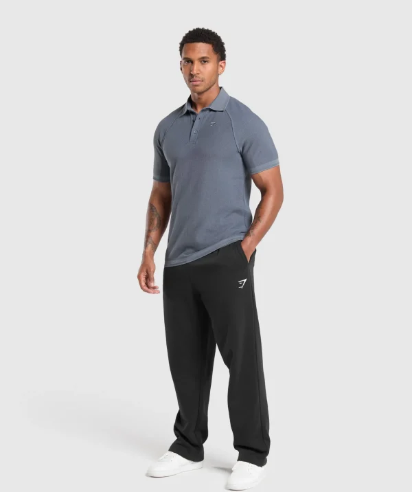 Best Gymshark Waffle Polo Shirt IronBlue