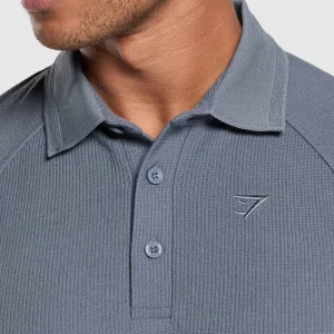 Best Gymshark Waffle Polo Shirt IronBlue