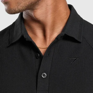 New Gymshark Waffle Polo Shirt Black