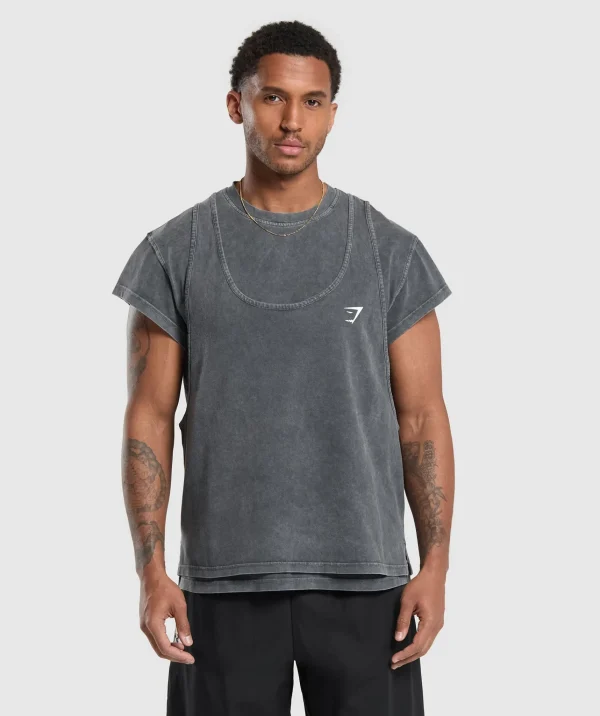 Sale Gymshark Washed Double Layer T-Shirt Black