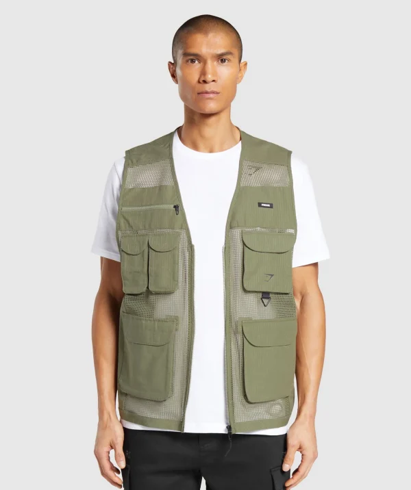 Hot Gymshark Woven Gilet UtilityGreen