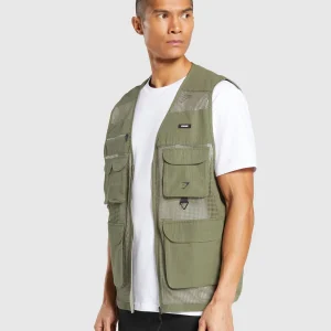 Hot Gymshark Woven Gilet UtilityGreen