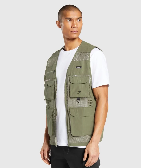 Hot Gymshark Woven Gilet UtilityGreen