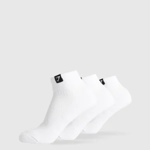 Hot Gymshark Woven Tab Quarter Socks 3pk White