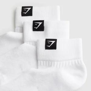 Hot Gymshark Woven Tab Quarter Socks 3pk White