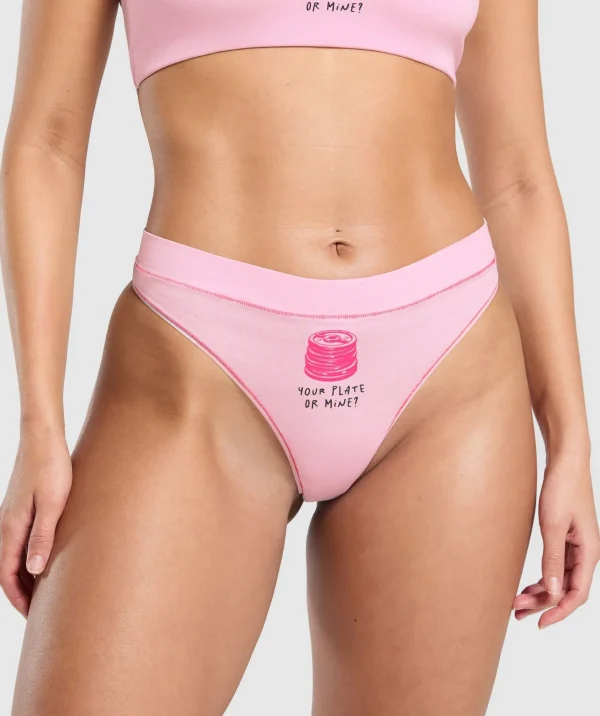 New Gymshark Your Plate or Mine Cotton Thong DollyPink