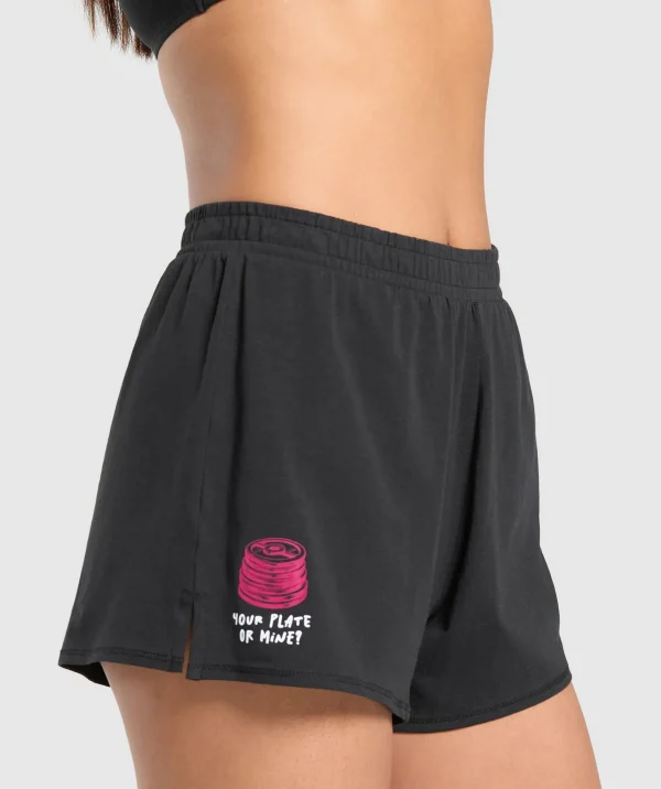 Outlet Gymshark Your Plate or Mine Cotton Shorts Black